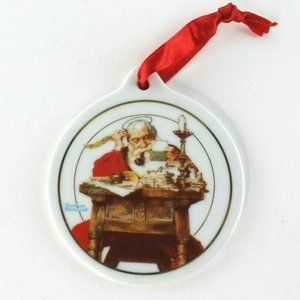 Vtg Christmas Ornament Round Santa Reading Letters Norman Rockwell JcPenney 1996